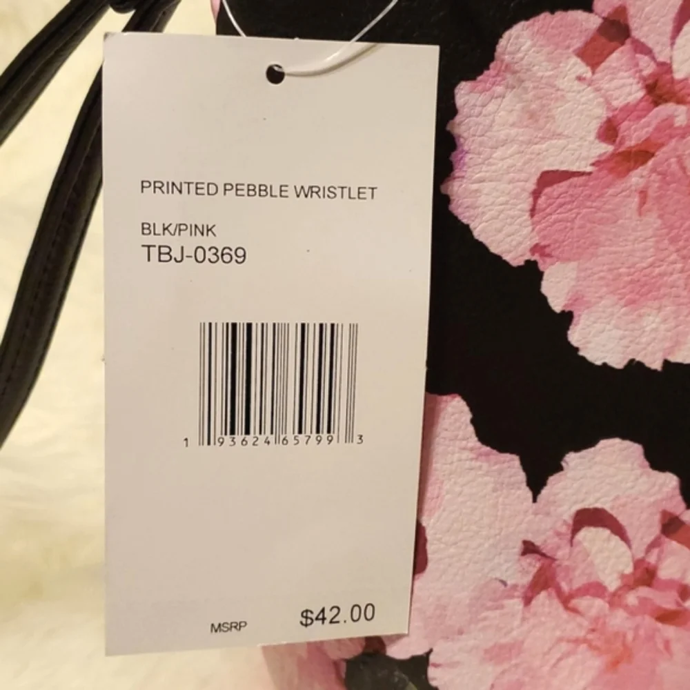Betsey Johnson Printed Pebble Wristlet Flowers Black and Pink